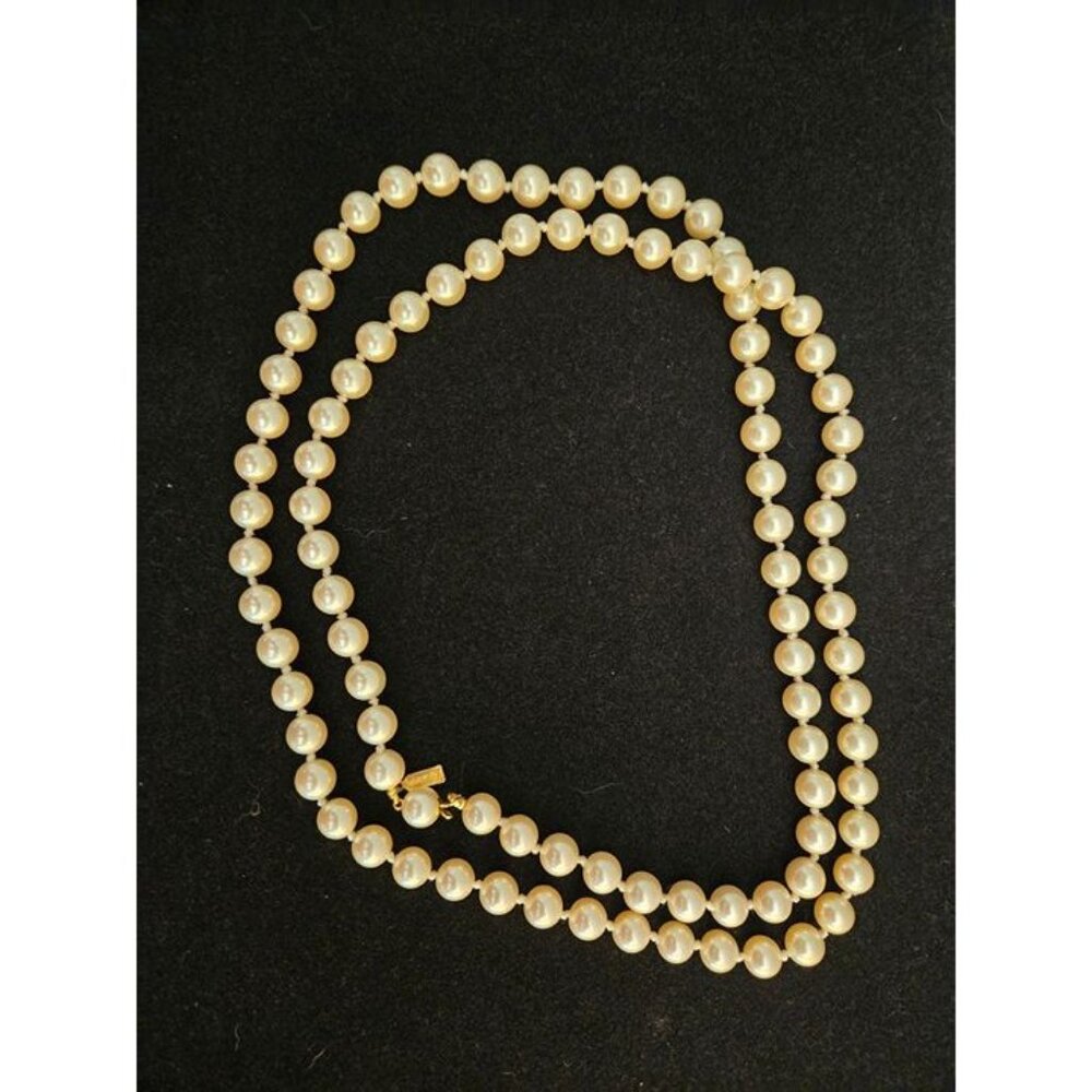 Marvella Faux Pearl Necklace – Single Strand, Gold Tone Tag